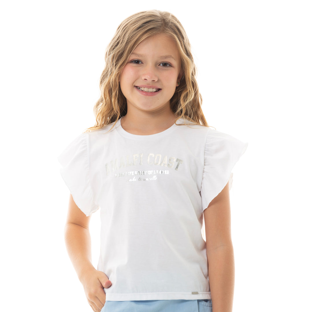 CAMISETA CROP PARA NIÑA CON ESTAMPADO METALIZADO