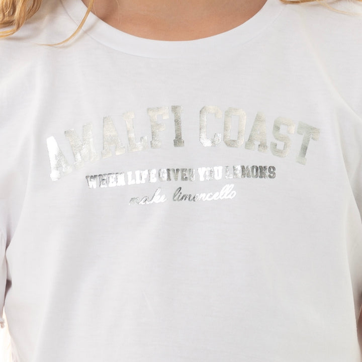 CAMISETA CROP PARA NIÑA CON ESTAMPADO METALIZADO