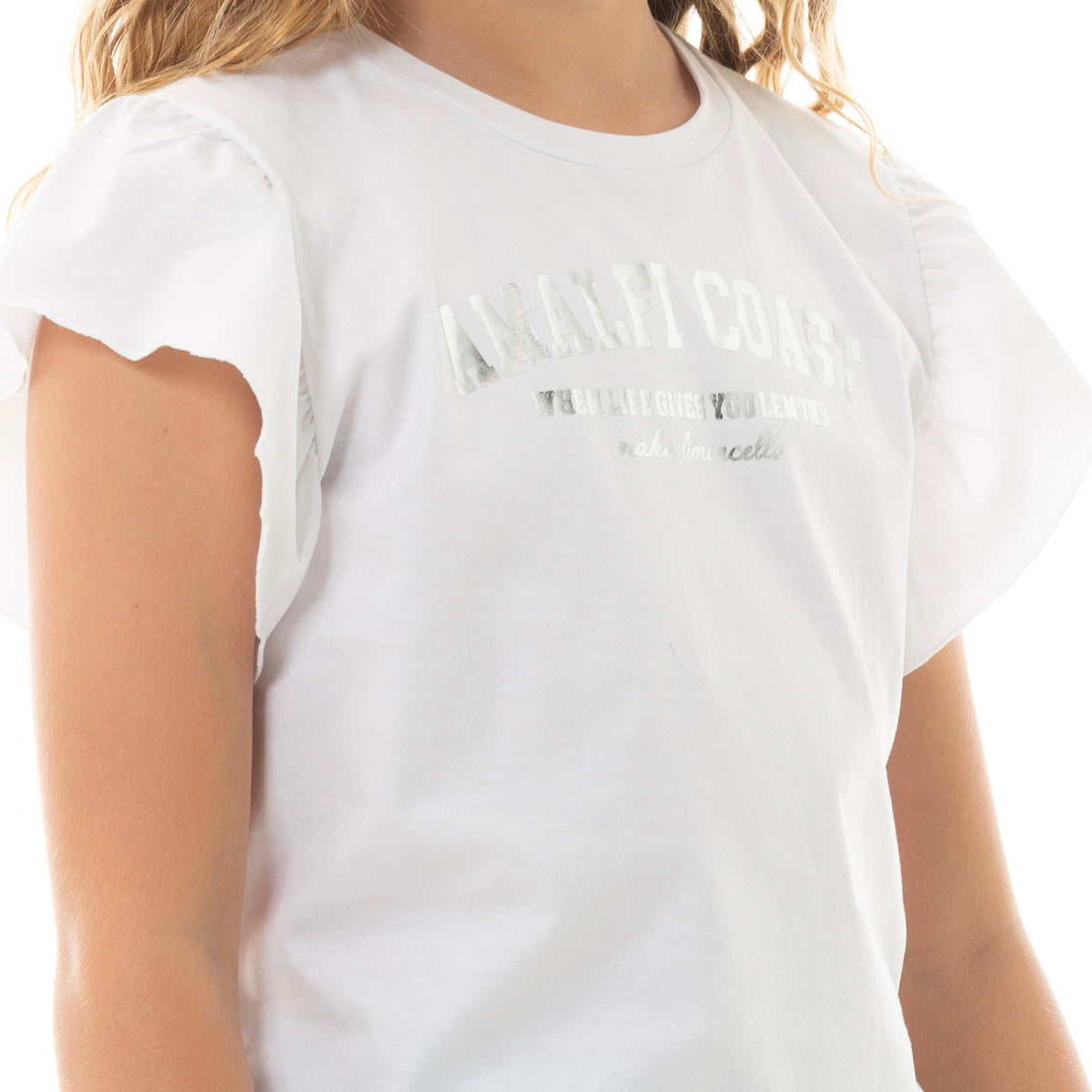 CAMISETA CROP PARA NIÑA CON ESTAMPADO METALIZADO