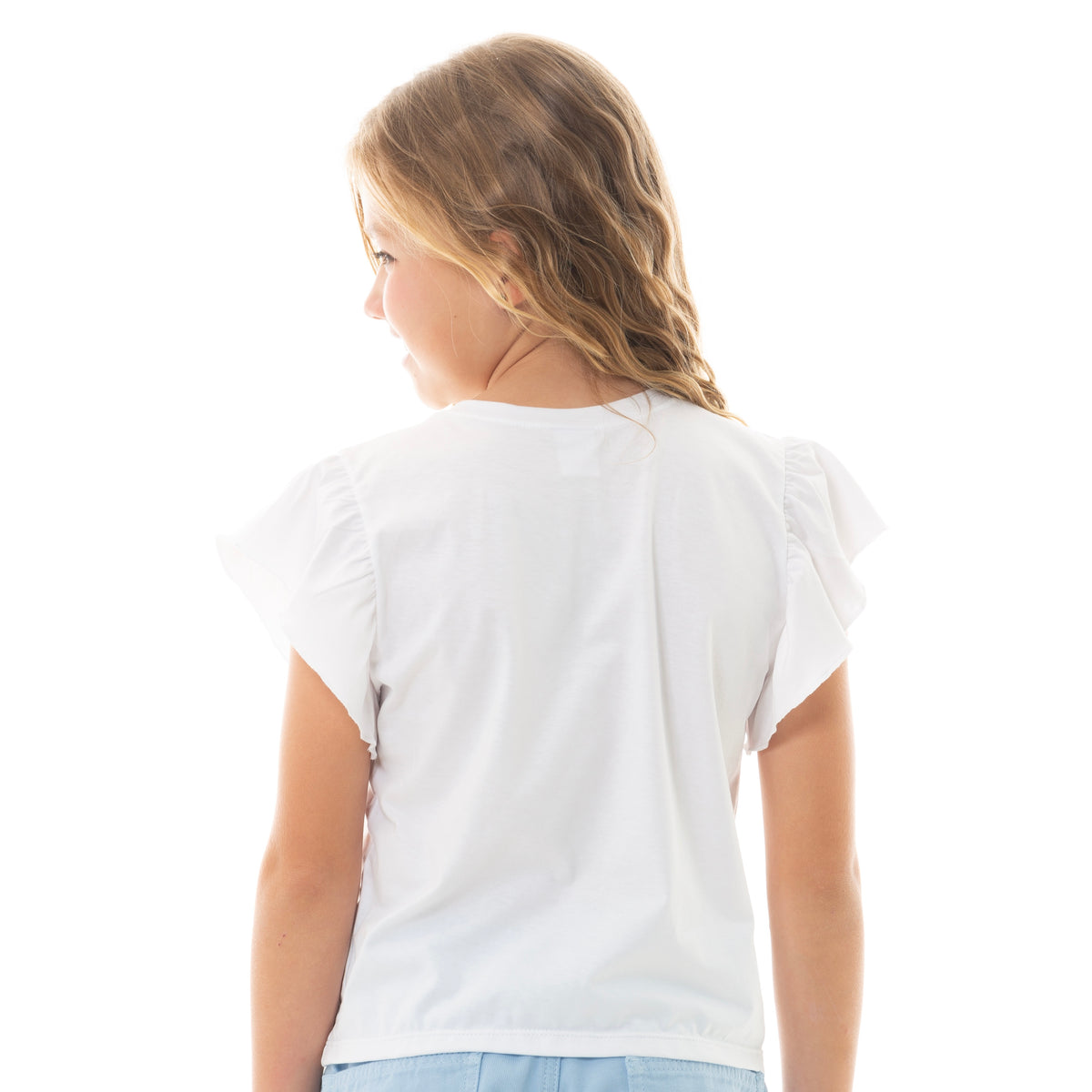 CAMISETA CROP PARA NIÑA CON ESTAMPADO METALIZADO