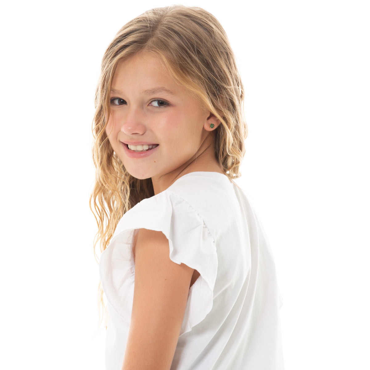 CAMISETA CROP PARA NIÑA CON ESTAMPADO METALIZADO