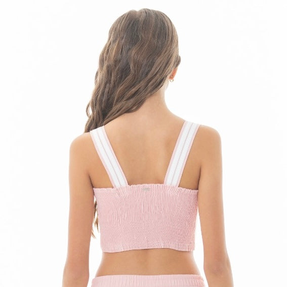 CONJUNTO PARA NIÑAS CROP TOP Y SHORT - COLOR ROSADO
