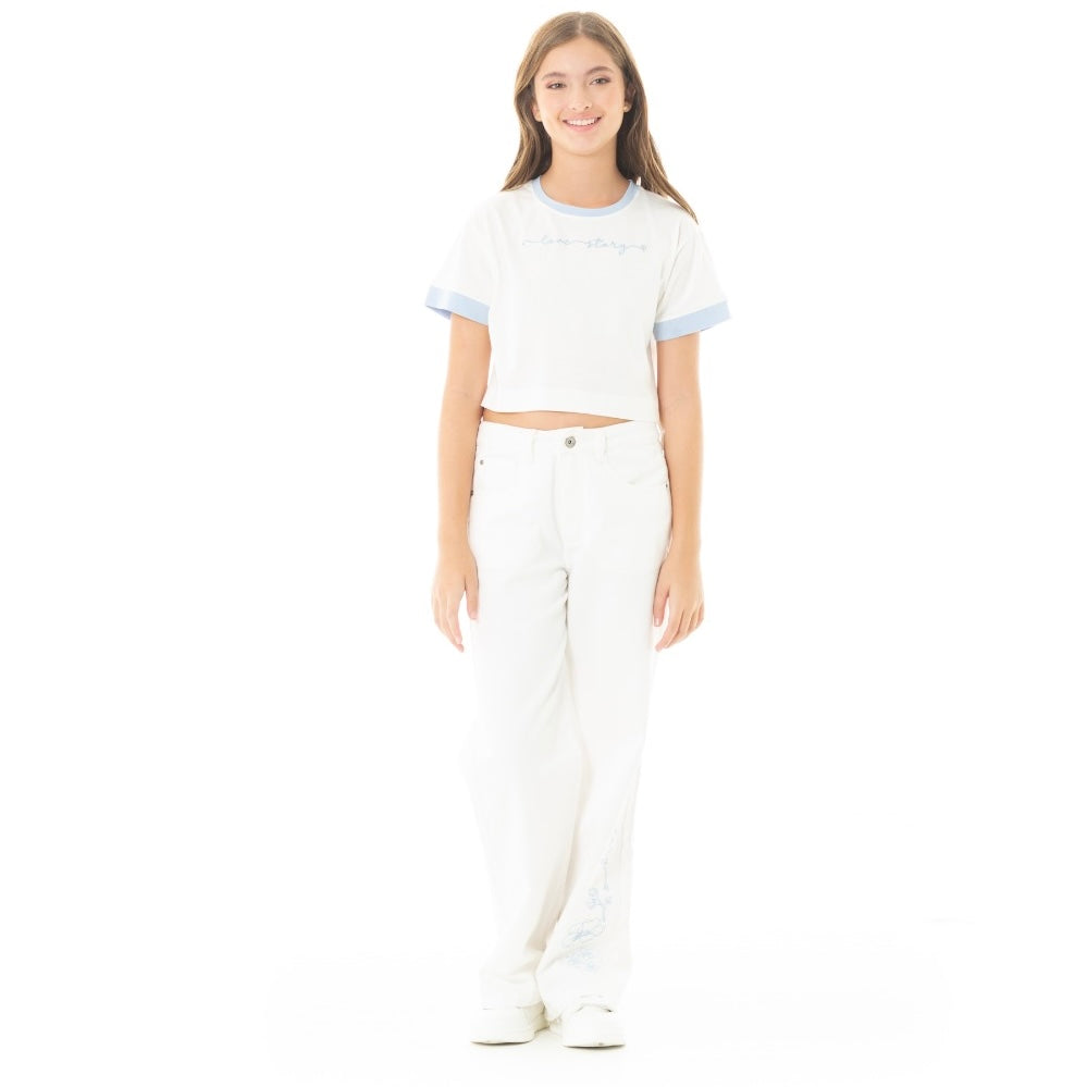 JEAN PARA NIÑAS CON DISEÑOS BORDADOS BOTA RECTA