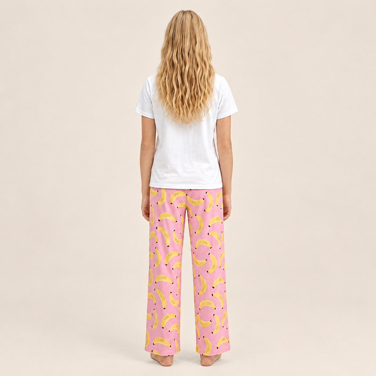 Pijama para niñas de pantalon con diseño estampado de bananas - Rosada