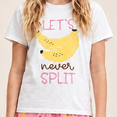 Pijama para niñas de short con diseño estampado de bananas  - Rosada