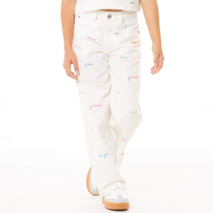 JEAN PARA NIÑAS CON DISEÑOS BORDADOS BOTA RECTA