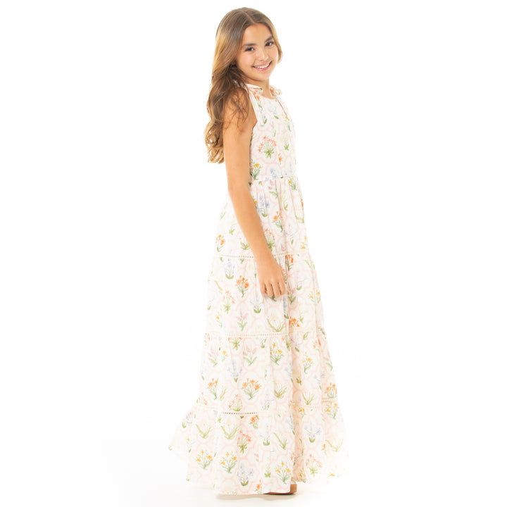 VESTIDO PARA NIÑAS LARGO CON DISEÑO FLORAL