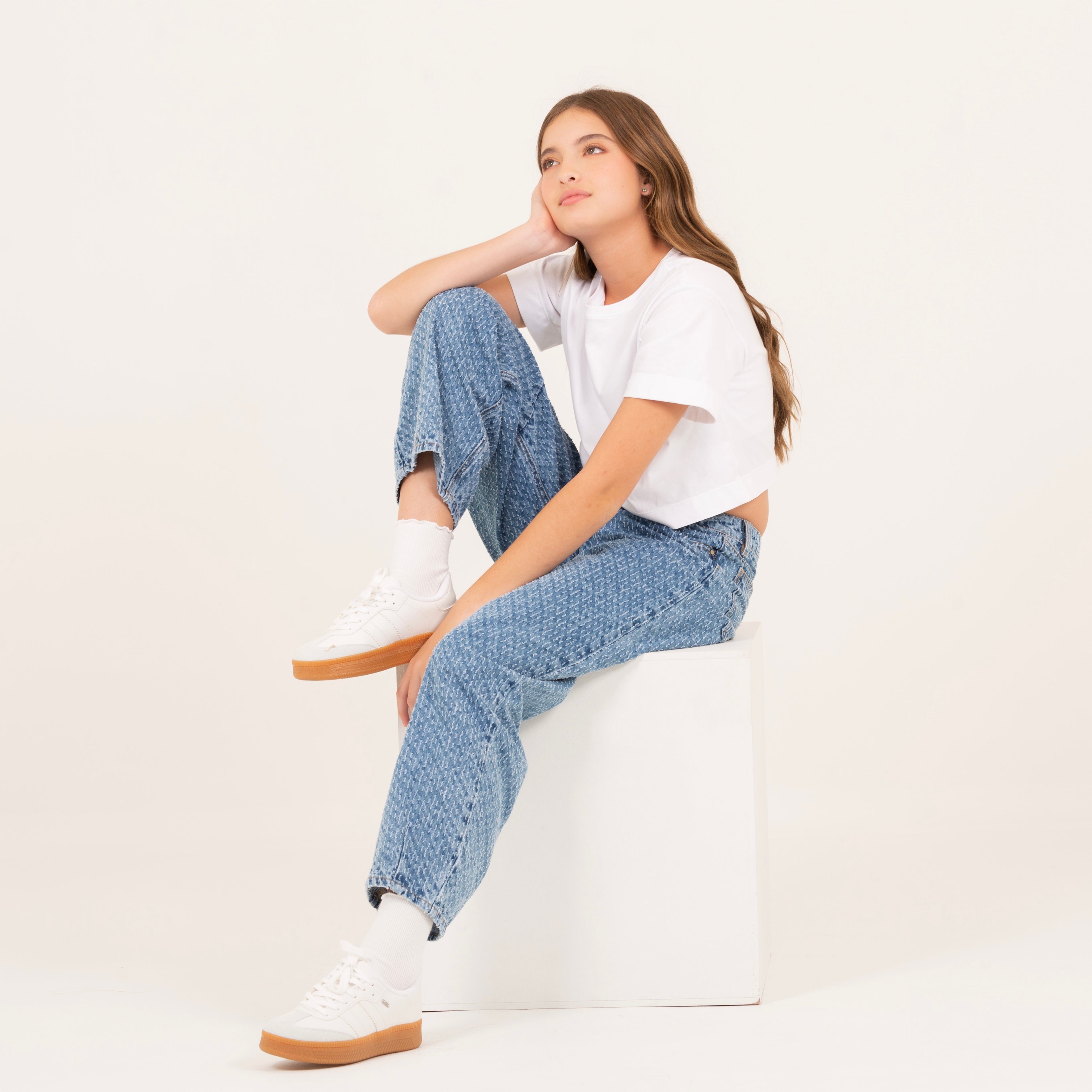 Jean para niñas en indigo de diseño texturizado - Azul