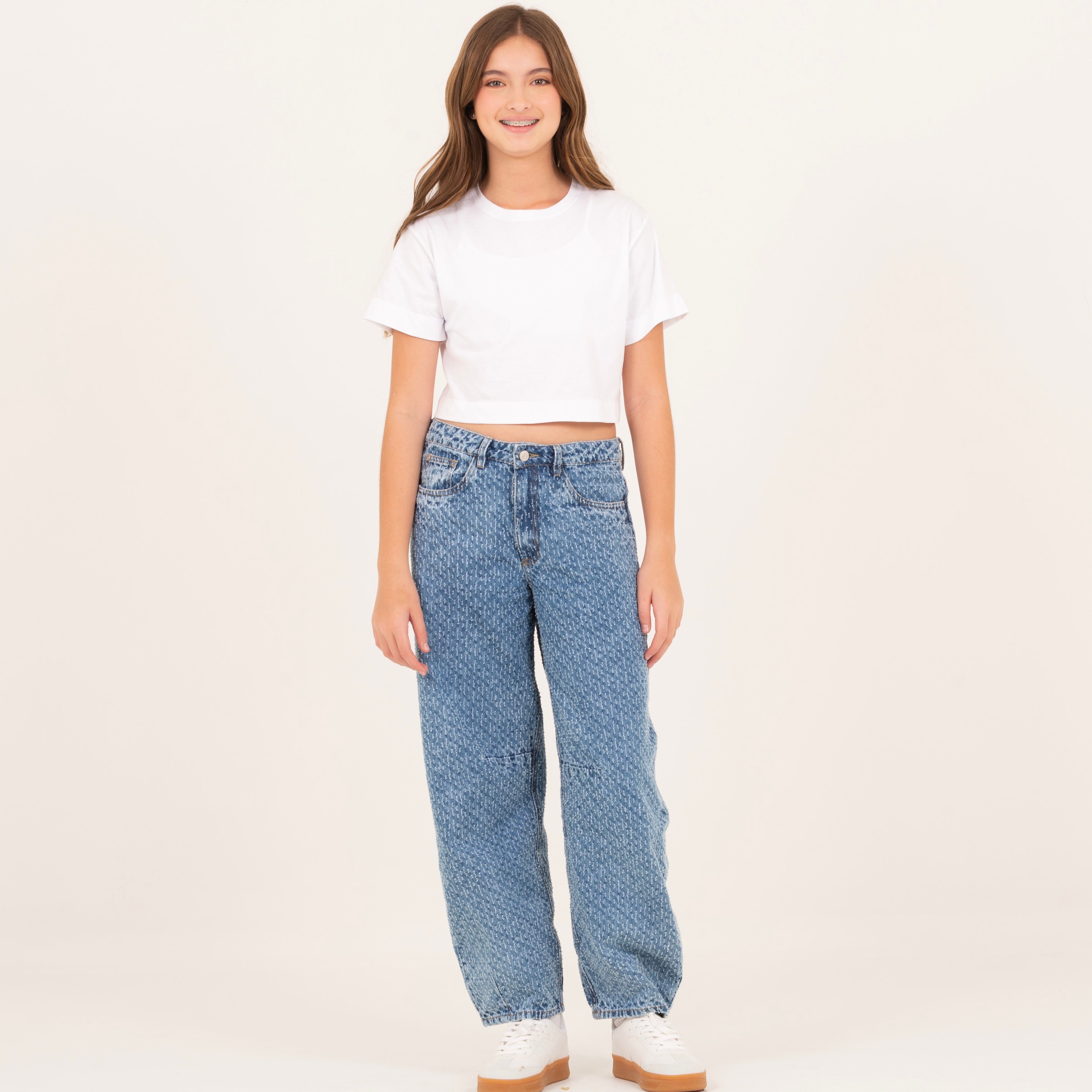Jean para niñas en indigo de diseño texturizado - Azul