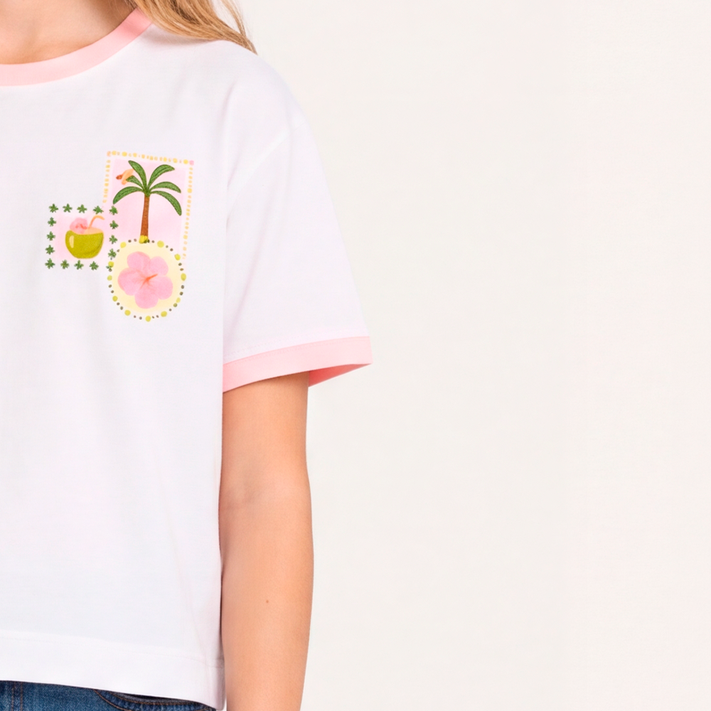 Camiseta para niñas con diseño estampado  - Beige