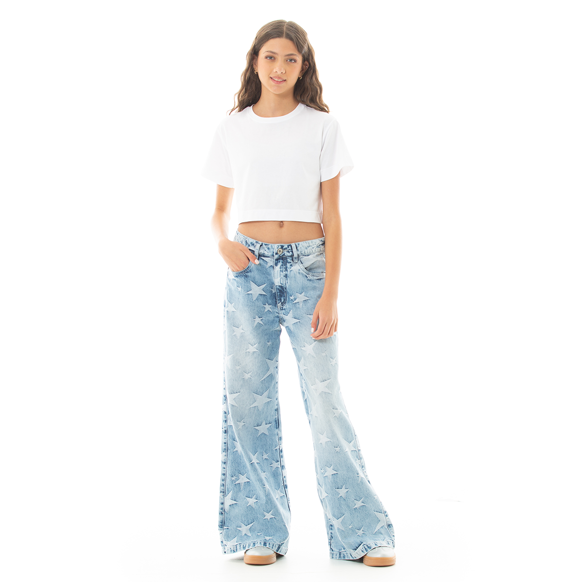 Jean para niñas con diseño de estrellas en jacquard
