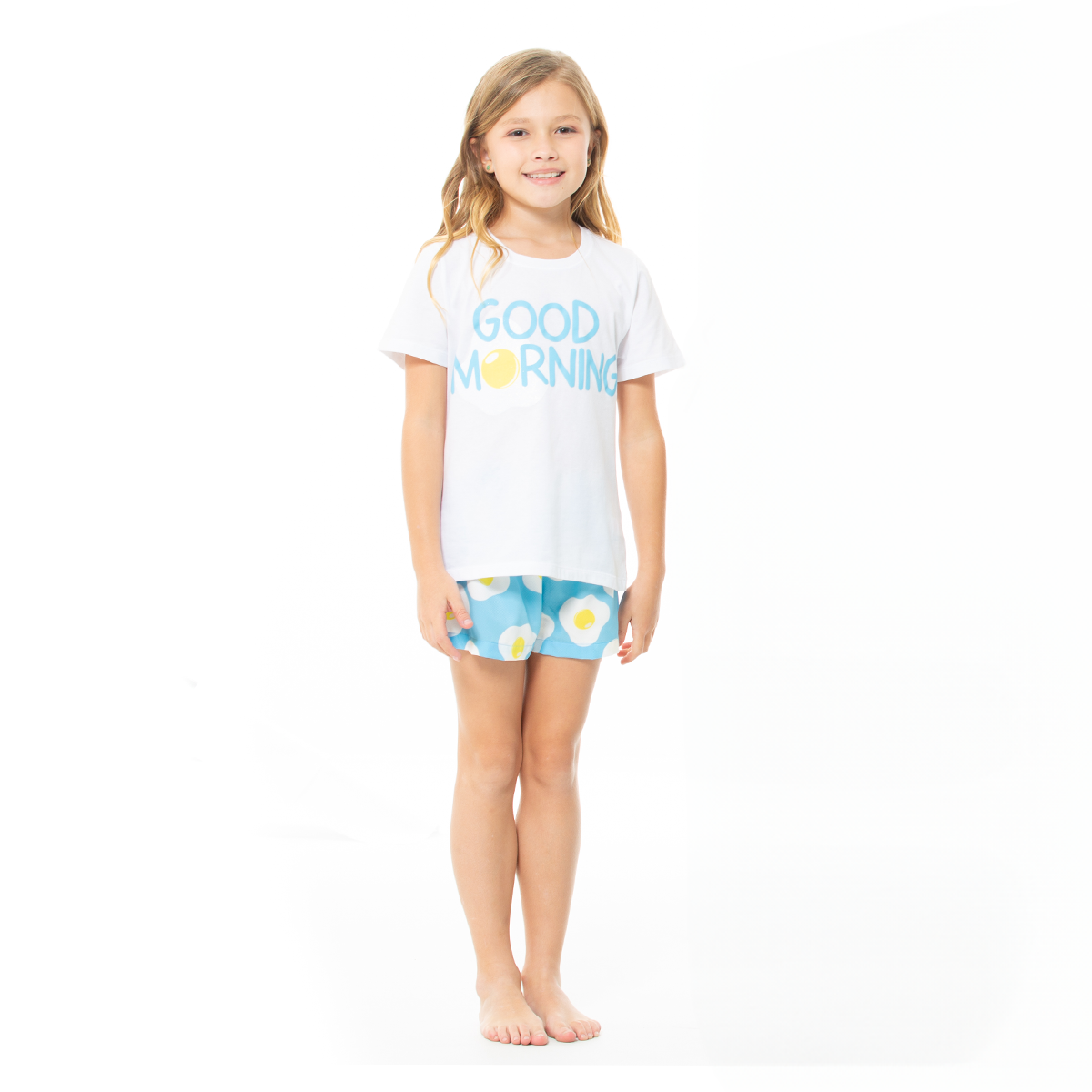 PIJAMA PARA NIÑAS DE SHORT CON DISEÑO DE HUEVOS