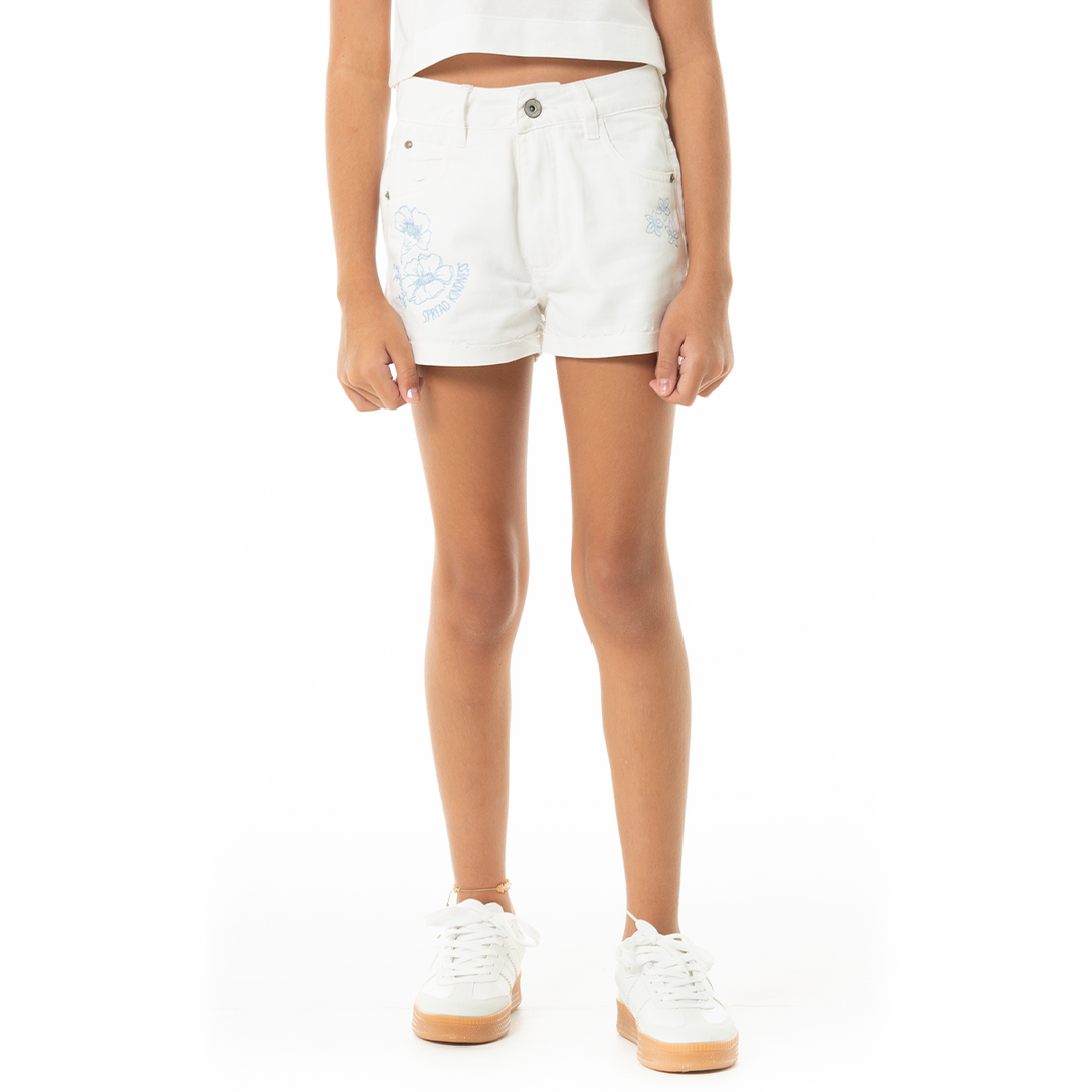 SHORT PARA NIÑAS CON DISEÑOS DE FLORES BORDADAS
