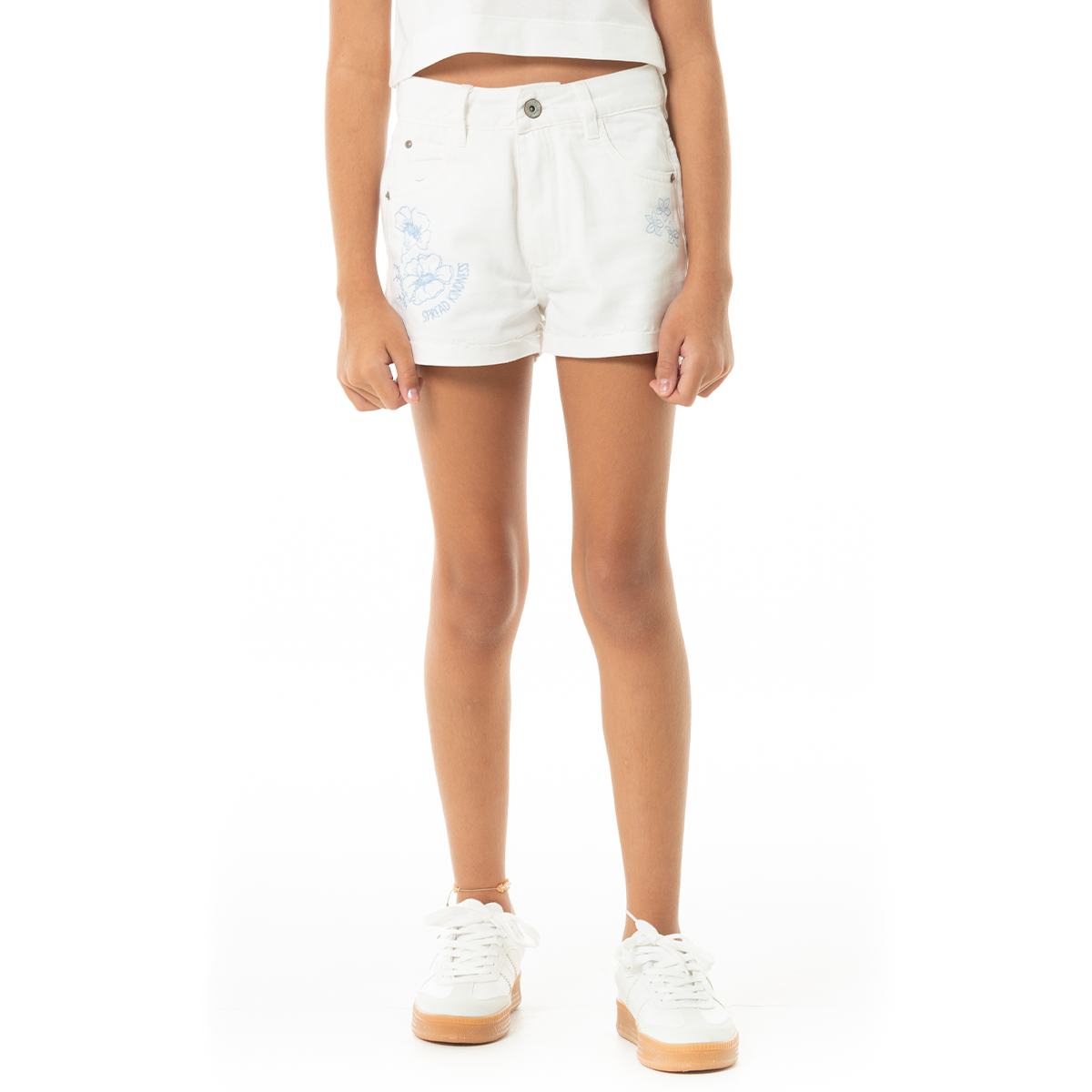 SHORT PARA NIÑAS CON DISEÑOS DE FLORES BORDADAS