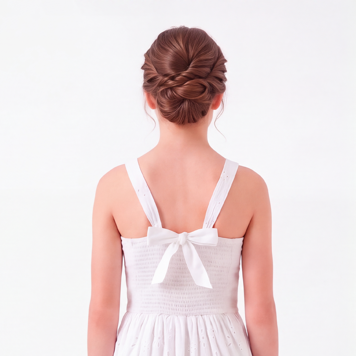 Vestido para niñas largo con diseño de ojalillo - Beige