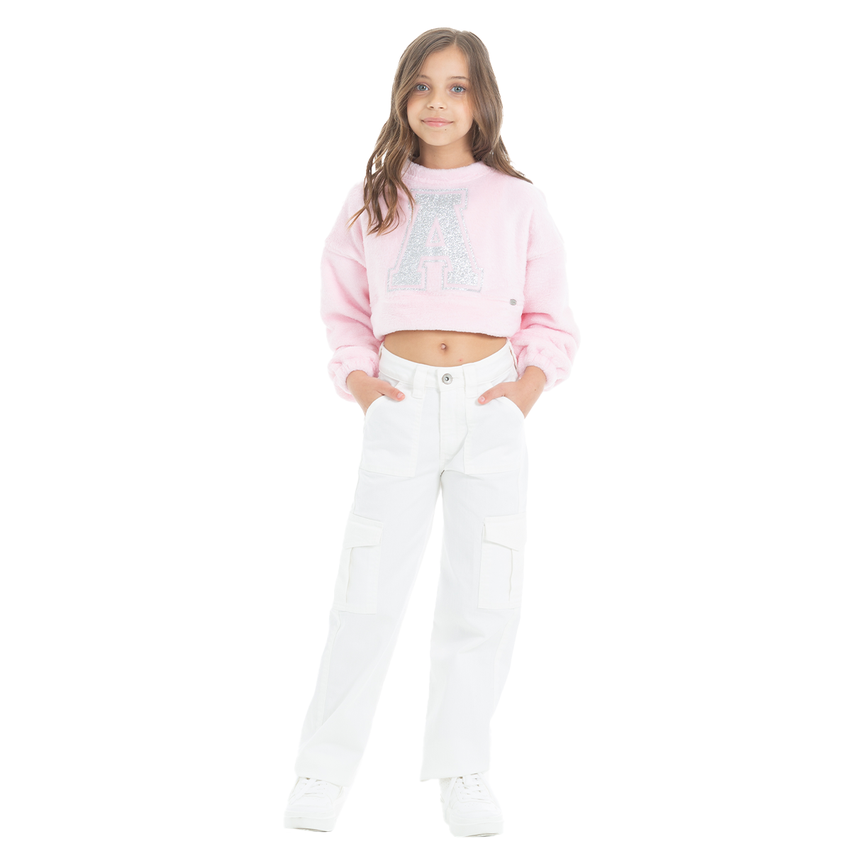 Jean cargo para niñas bota recta - Beige