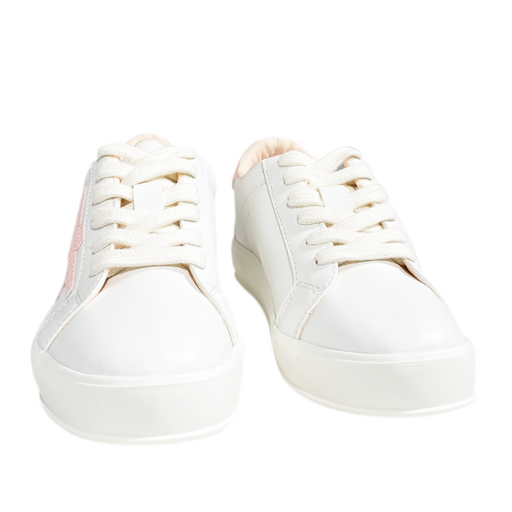 Tenis blancos para niñas con detalle rosado