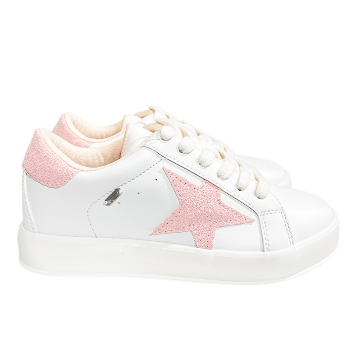 Tenis blancos para niñas con detalle rosado