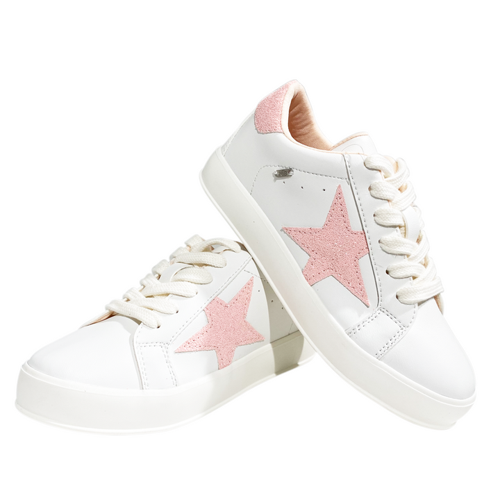 Tenis blancos para niñas con detalle rosado