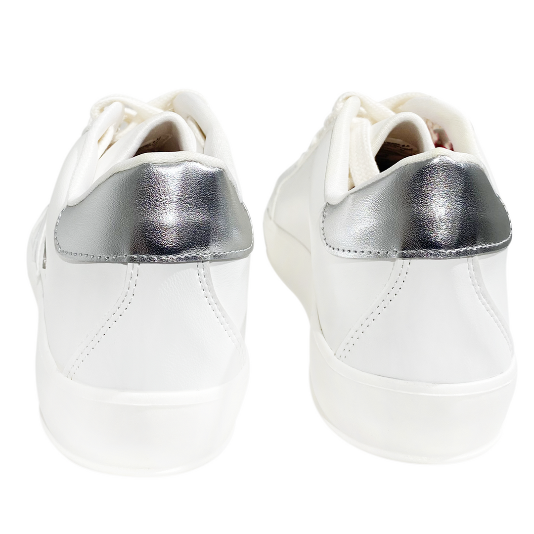 Tenis para niñas blancos con diseño plateado