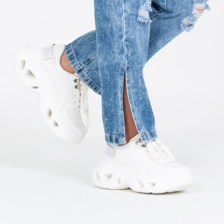 Tenis blancos para niñas con plataforma