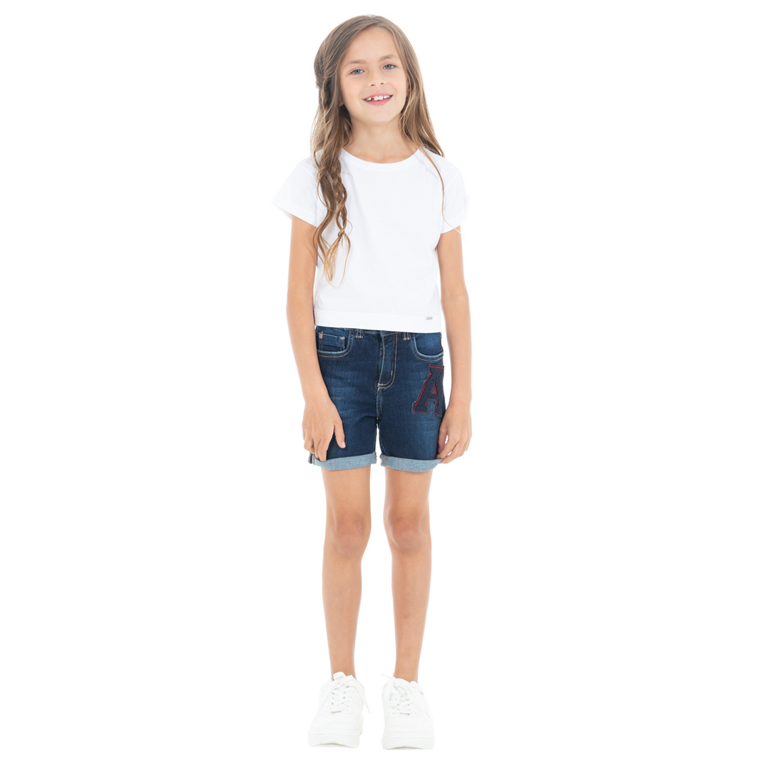 SHORT PARA NIÑAS EN DENIM CON APLIQUE